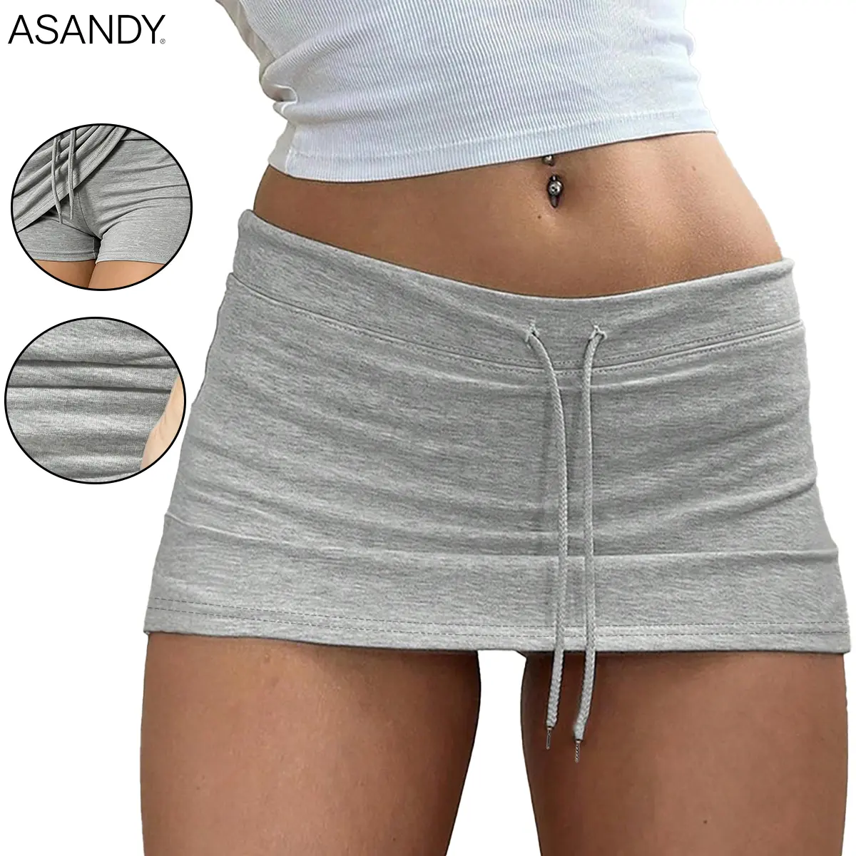 ASANDY Women's Nylon Spandex Drawstring Low Waist Mini Length Basic Skirt - Soft, Stretchable, Adjustable Fit Athletic Skirt for Yoga, Casual Wear - 2026 New Arrival Sports Clothing (Cold Machine Wash Compatible), Hiking, Stretch Fabric, Athletic Skirts,