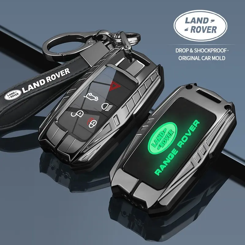 Suitable for Land Rover Range Rover Sport, Range Rover Evoque, Discovery Sport, Discovery 4, Range Rover Freelander 2 5-button Metal Car Key Protective Case, key cover, armored style with glow-in-the-dark logo on the back