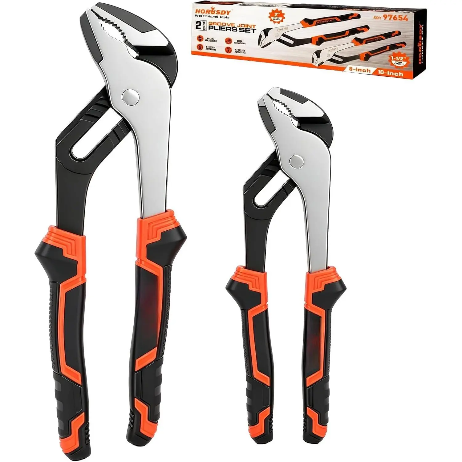 2-  Joint Plier Set, 8" & 10" Adjustable Water Pump Pliers, Straight Jaw Tongue and  Pliers for Plumbing, Pipe Fittings, Nuts, , and  Repair