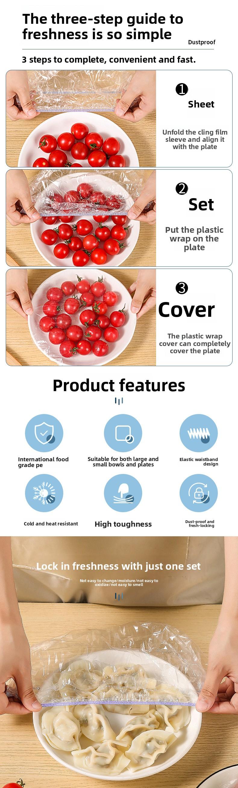 Transparent Disposable Food Covers, Elastic Stretch Bowl Caps for Leftovers, Universal Fit Bowl & Dish Wraps