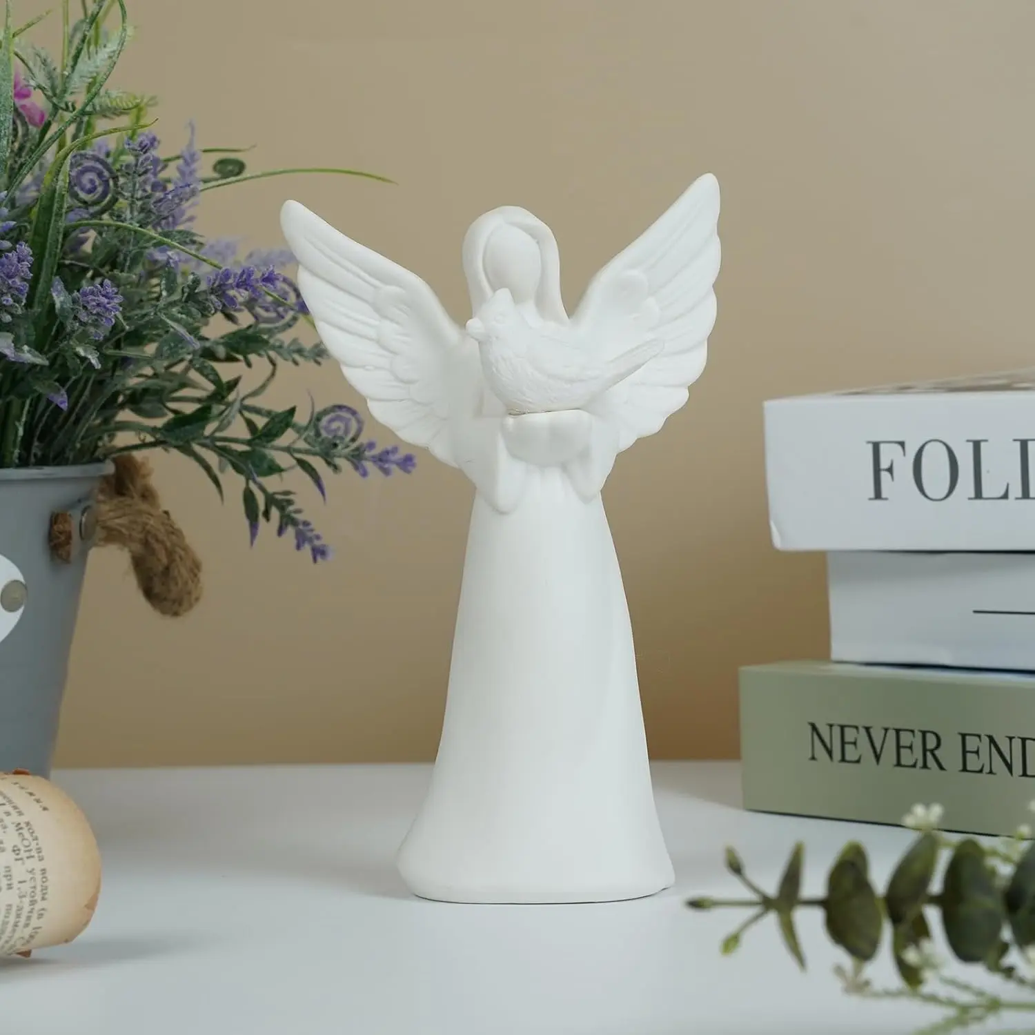 White Ceramic Angel Figurines with  Light, 6.7"  Gifts for Women,Sympathy Gifts for Loss of Mom,Bereavement  Idea in Memory of Loved