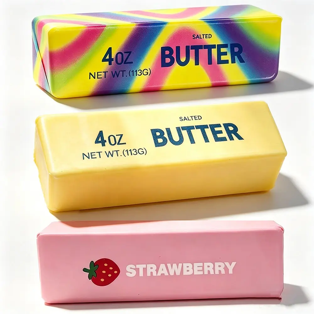 3-Pack Butter Stick Squeeze Toys, Soft Wet Milk Bars, Stress Relief Sensory Toys, Party Gifts, Unisex, Model 2411xy08