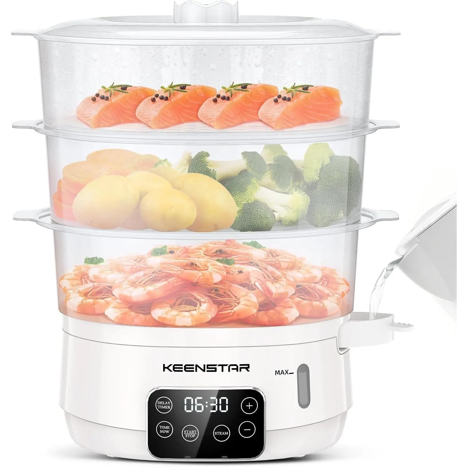 Electric Food Steamer - 13.7QT, 3-Tier Stackable BPA-Free Baskets, 800W Power Digital Timer with Appointment Function, Ideal for Veggies, Seafood, Rice