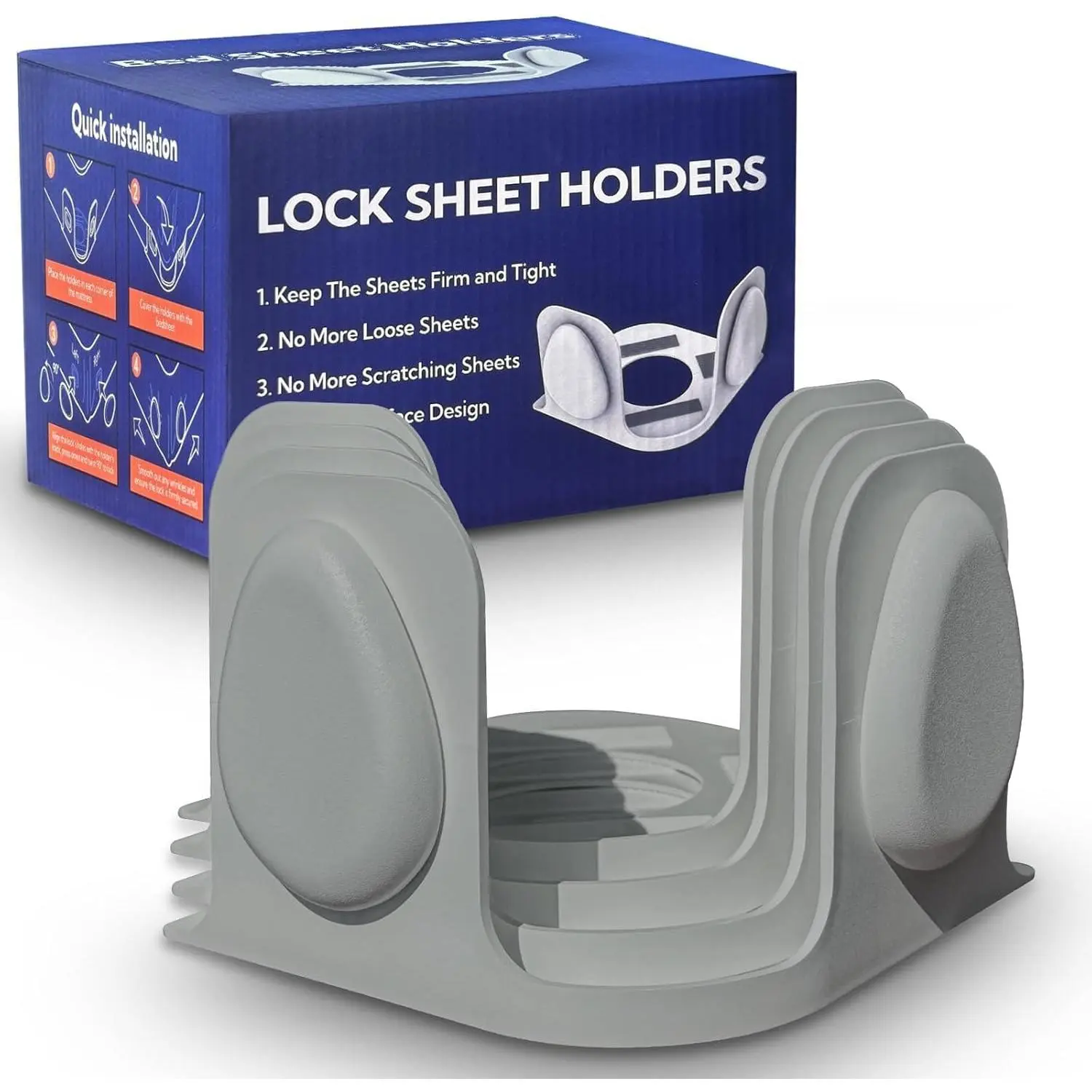 Bed Sheet Corner Holders, 4-Pack Twist-Lock Duty Clips - Non-Slip, Quick Install, Fits Twin & Hybrid Mattresses, Keeps Sheets Firm & Tight, Boosts Good Sleep Quality, Grey