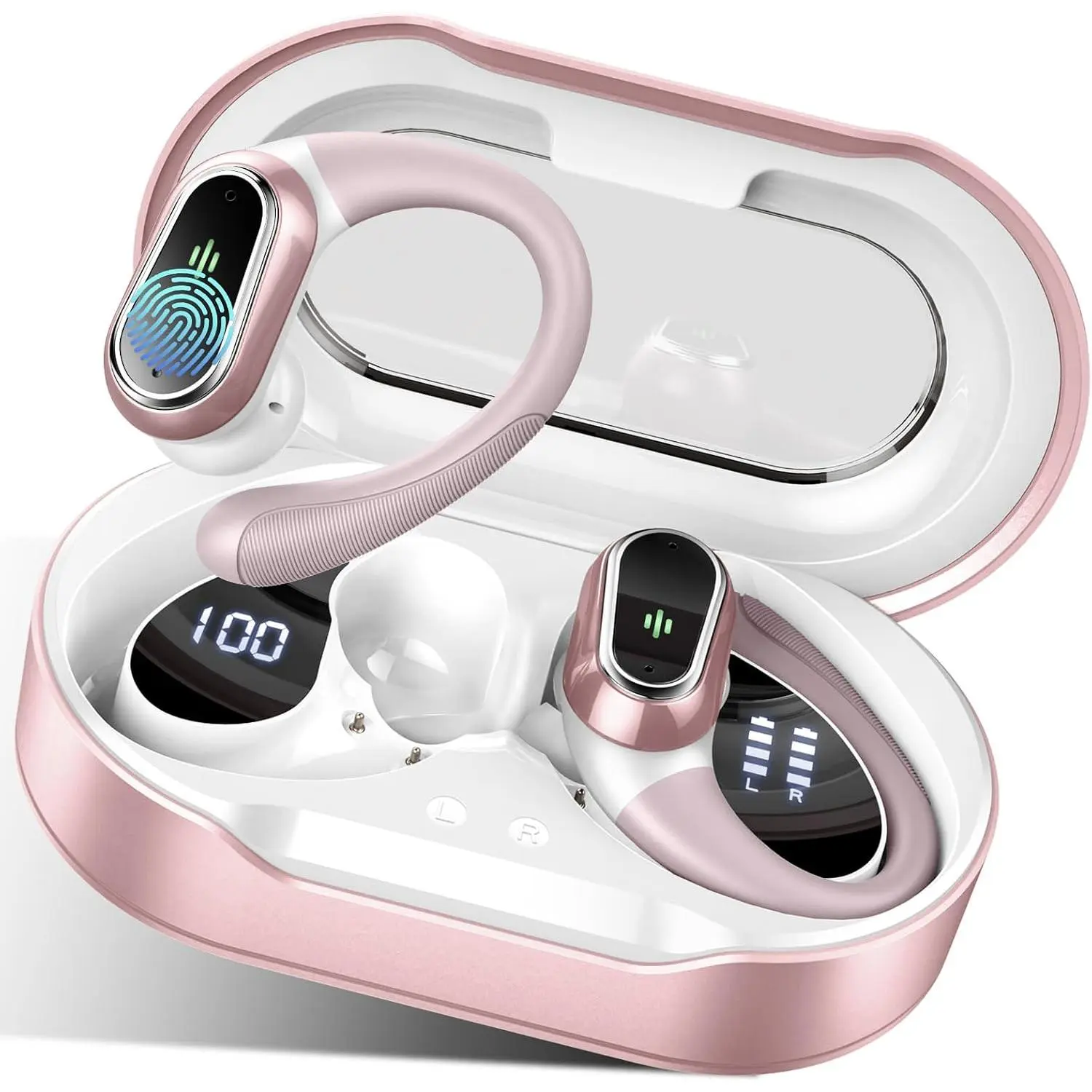 Wireless Earbuds, 2026 Bluetooth 5.4 Headphones Sport, 50Hrs HiFi Stereo Deep Bass Over-Ear buds with ENC Noise Cancelling Mic, IP7 Waterproof & LED Display Earphones with Earhooks for Workout/Running