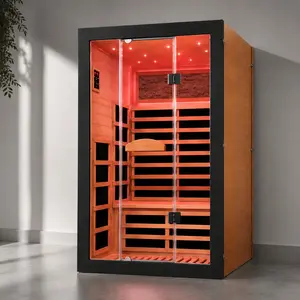 ARCH Double O'Guman Far Infrared Home Sauna Room - Okoume Wood Dry Sauna with Dual Bluetooth Speakers, Colorful Lights, Reading Light, 110V 2000W AC, American White Oak Finish, 74.8x47.3x47.3in