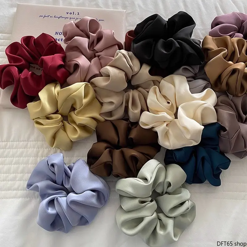 Women's Creamy Matte Soft Satin Fabric Scrunchie - Mild Neutral Colors, Smooth Anti-Frizz Surface, Reinforced Core Elastic Band, Light Portable Silhouette - DIY Bag Accessory for Casual Daily Wear, Business Casual Outfits, Synthetic Fabrics