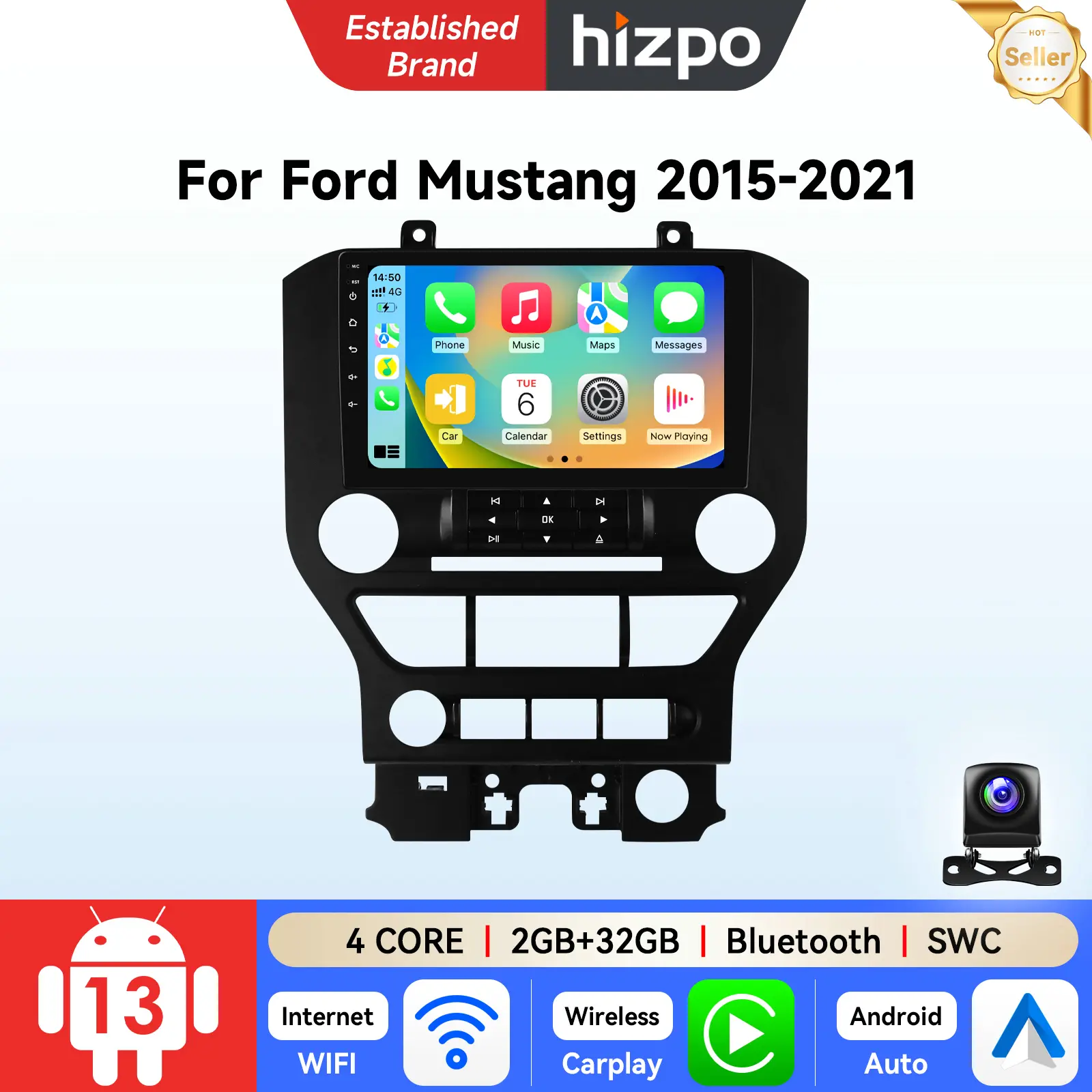 Hizpo Android 13 Car Stereo Radio for Ford Mustang 2 2015 - 2021 Touchscreen GPS Navigation CarPlay Android Auto Built-in WiFi  DSP Support SWC, Car-Mounted Infotainment Display Car Video Players