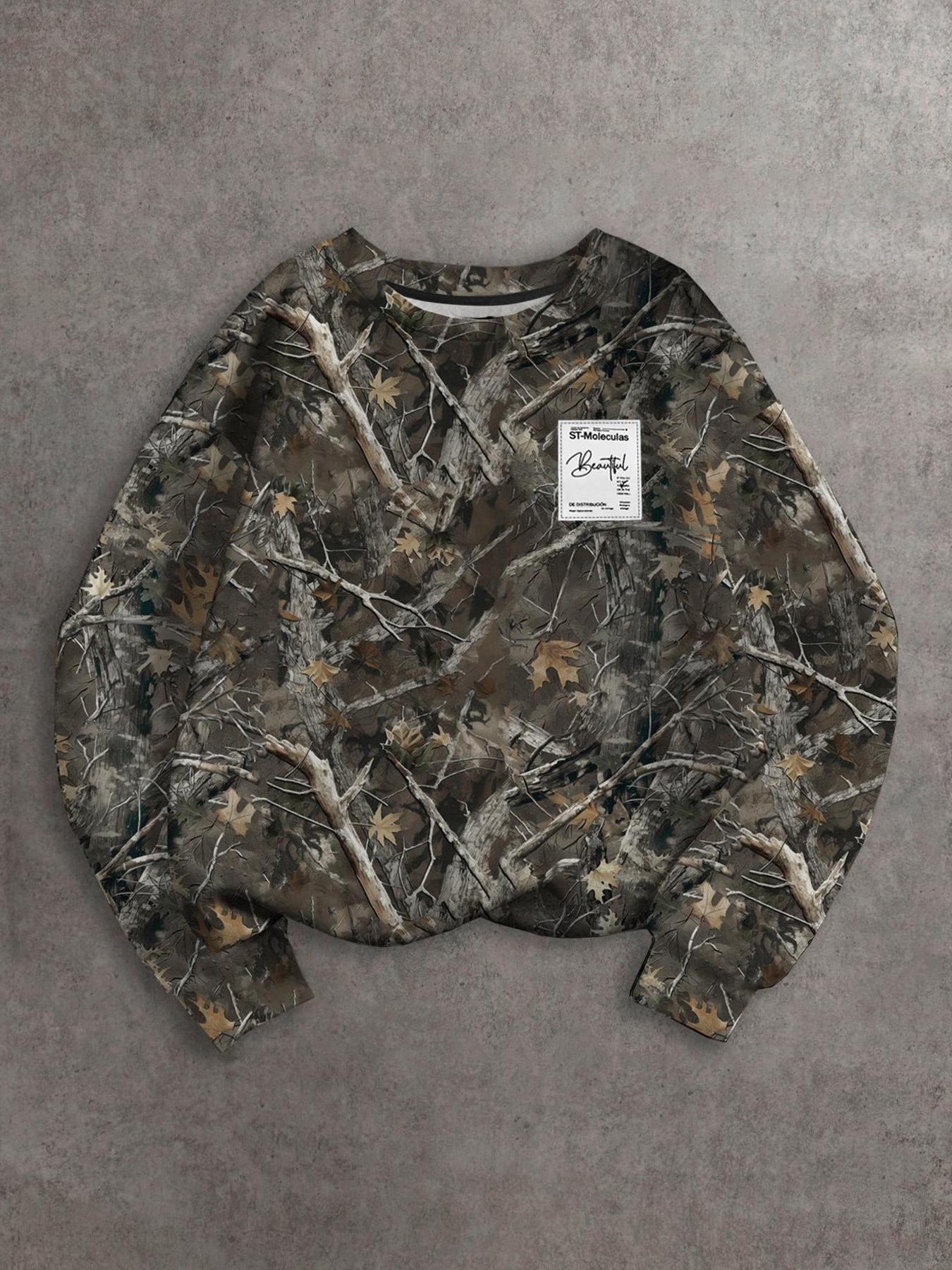 Men's All Over Print Crew Neck Camo Sweatshirt, Regular Fit Casual Long Sleeve Pullover for Fall & Winter, Men's Clothes for Daily Wear