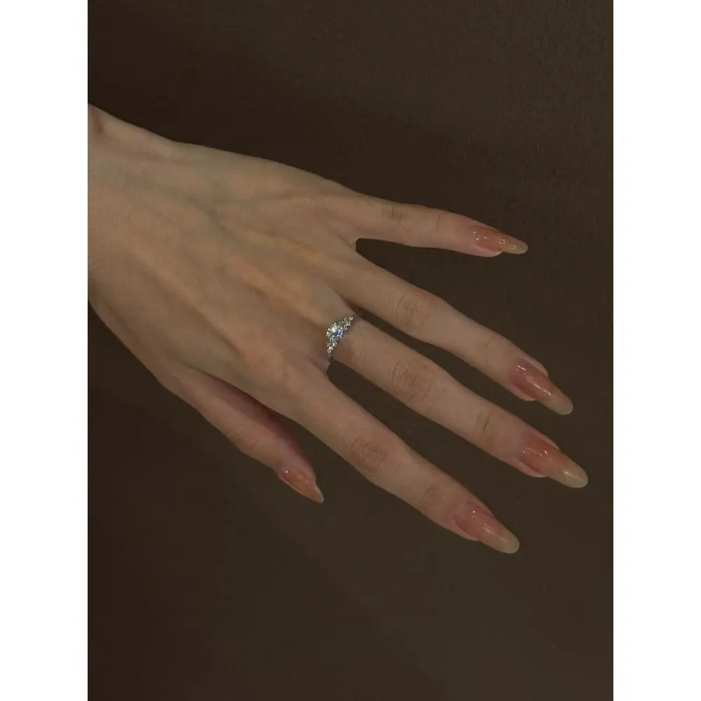 Cool and Elegant Silver Ring with Sparkling Diamonds for Women, Gentle and Graceful Open Diamond Ring, Index Finger Ring, Light Luxury High-End Feel, Pair Ring C30023-JZ