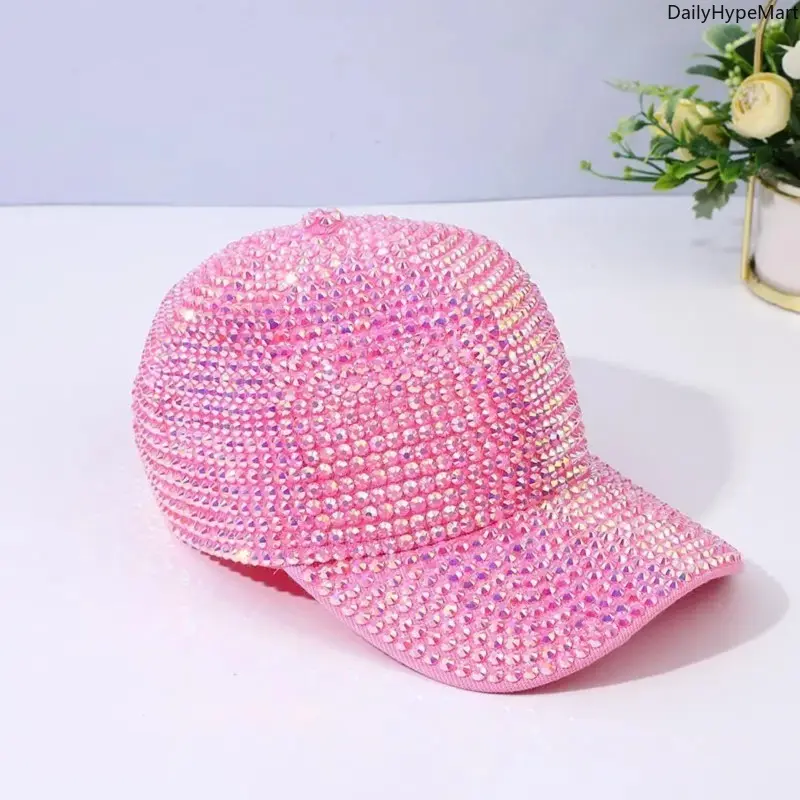 Rhinestone Baseball Cap for Women, High Quality Hat in a Premium Cotton & Acrylic Blend, Handmade with a Highly Versatile Sparkly Pink Design, Highly Versatile Design, Casual Outfits Cap, Fashionable Hats, Bedazzled, Casual Hat, Engagement