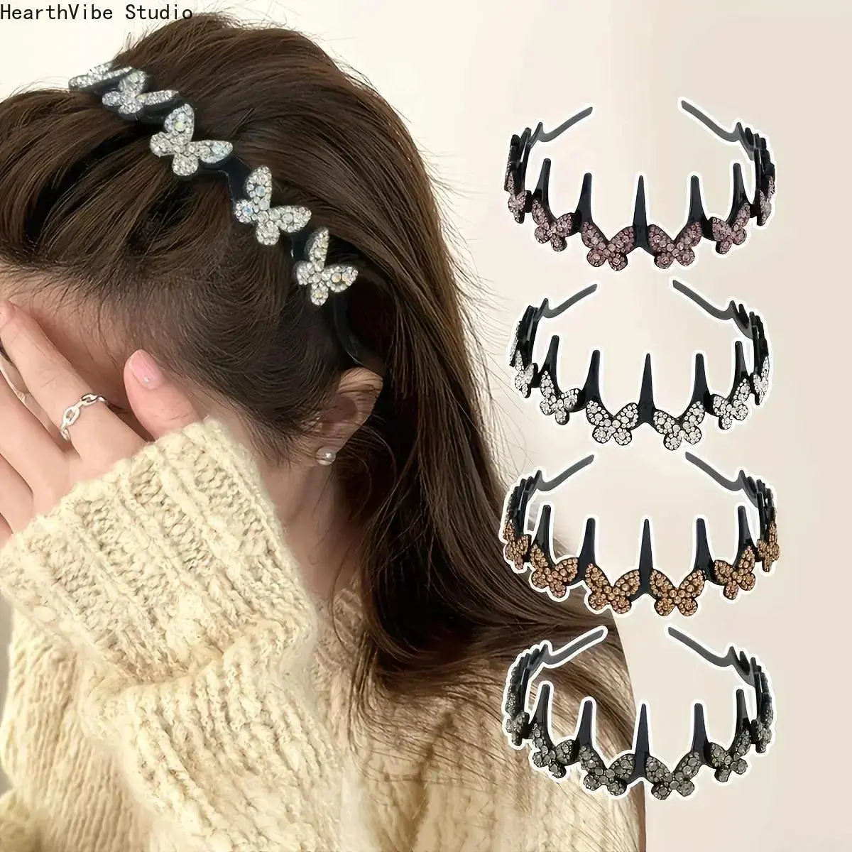 4Pcs Butterfly Headbands for Women, Colorful High End Temperament Hair Bands Set, Elegant Non Slip Fashion Hair Accessories, Aesthetic Birthday Christmas Styling Headpieces Gifts for Girls