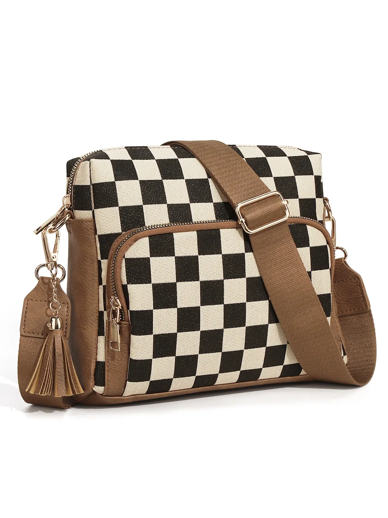 Trendy Checkered Plaid Crossbody Purses for Women ,Vegan PU Leather Medium Shoulder Bag with Adjustable Strap,Women's Crossbody Travel Purse Built in Wallet for Travel Commute Shopping