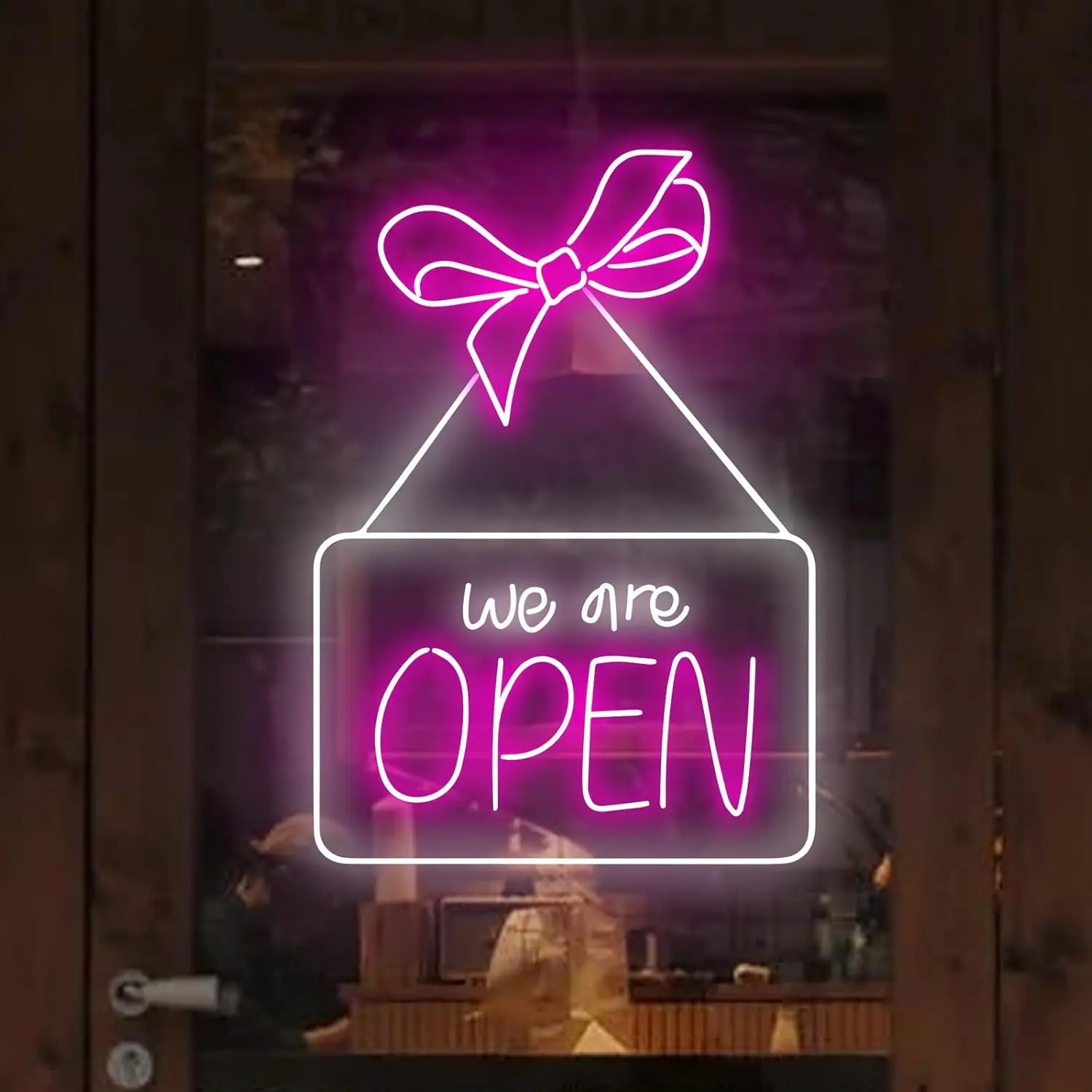 We Are Open for Business LED Sign, Bow Neon Light, Personalized Wall Decor, Welcome Neon Lamp, Business Window Open Sign