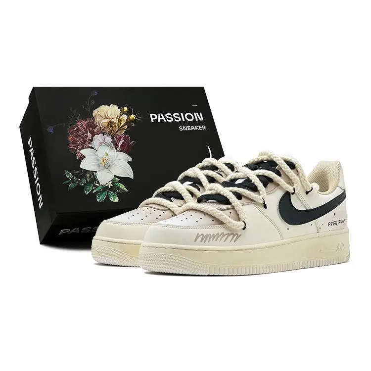Nike Air Force 1 Custom Couples Shoes – Cappuccino Love Design, Retro Street Style, Comfortable Low-Top Casual Sneakers for Men and Women Verifiable, with credentials and supporting global authentication