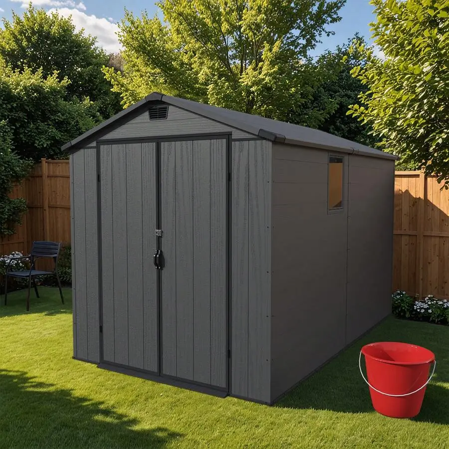Flamaker 6x10 FT Outdoor Storage Plastic Shed With Floor, Tool Storage Shed With Design Of Lockable Doors, Dark Grey