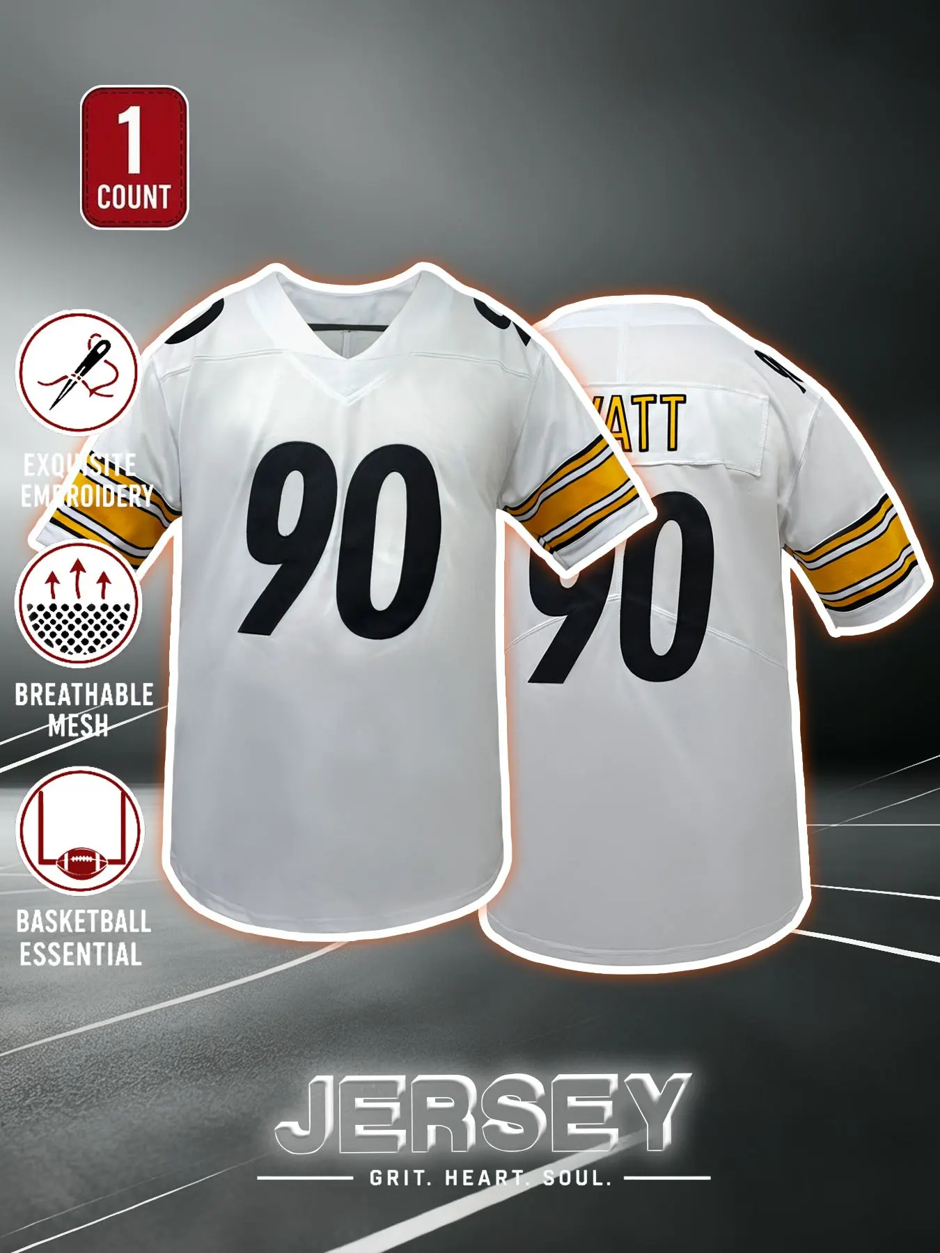 Men's #14 #43 #90 Football Jersey, Pittsburgh Classic Embroidered American Football Shirt, Football Athletic Shirt, Loose Fit Short Sleeve Sports T-Shirt, Casual Street Style, Casual Breathable Jersey