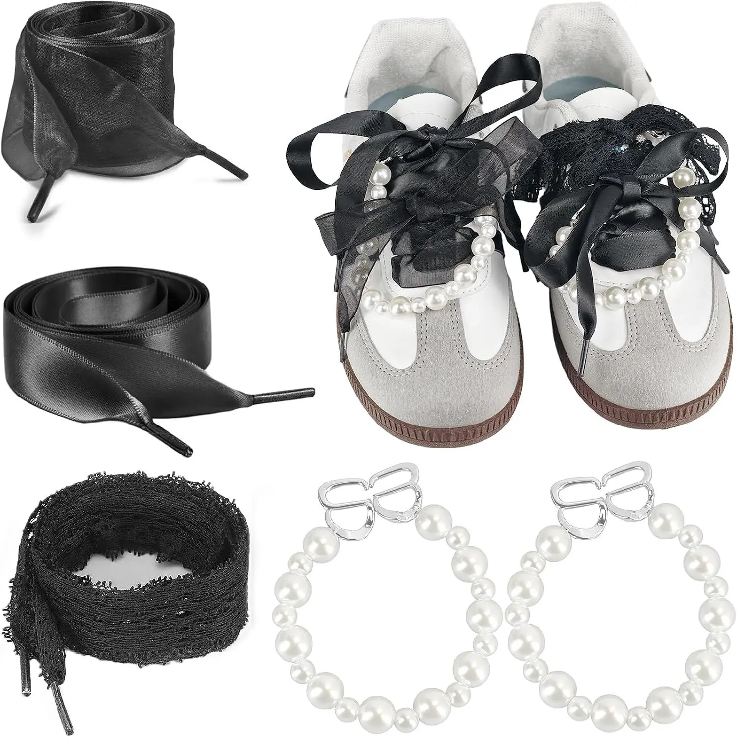Satin Ribbon Shoe Laces For Women Sneakers, Fun Flat Silk Lace Shoelaces Combo Set With  Shoe  Charms