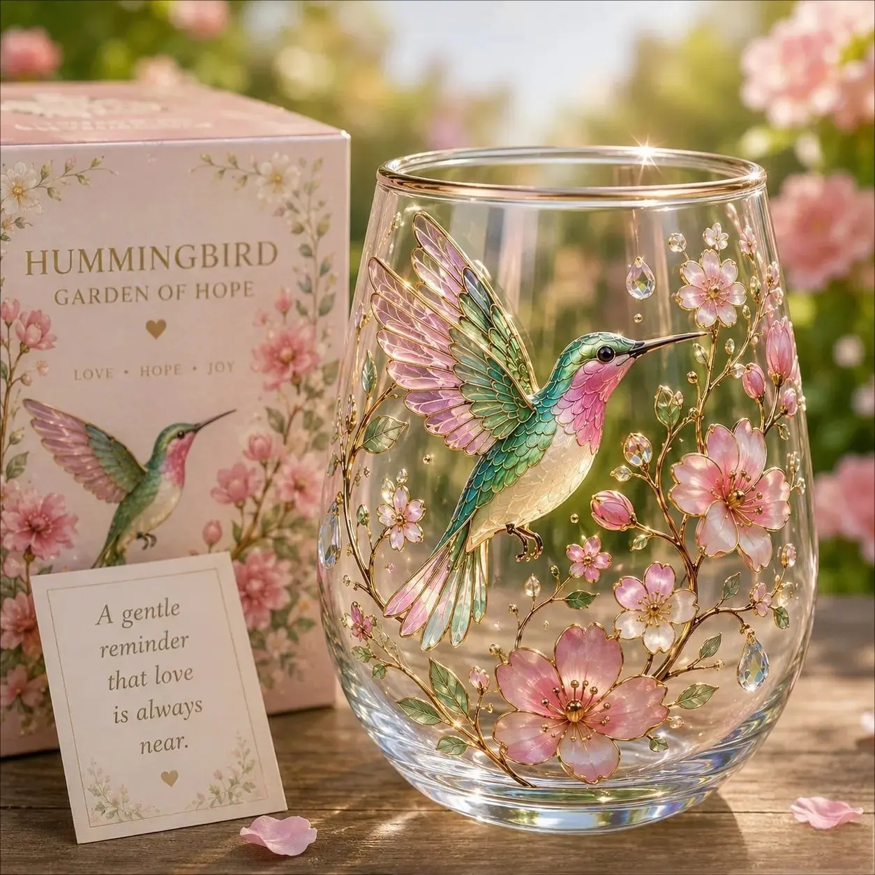 2026 Limited Edition Garden Morning Glow Glass Tea Cup, Drinkware, Hummingbird & Floral Clear Emboss Design, Suitable for Tea, Coffee & Cold Drinks, Gold Rim Natural Style, Ideal Gift for Women, Mom, Wife & Garden Lovers