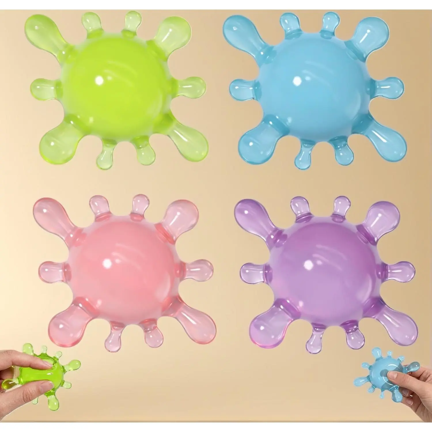 4PCS Unisex Squishy Stress Splat Fidget Balls - Sensory Squishies for Anxiety & ADHD Relief, Office Mental Health Gifts, DIY Painting Supplies Compatible