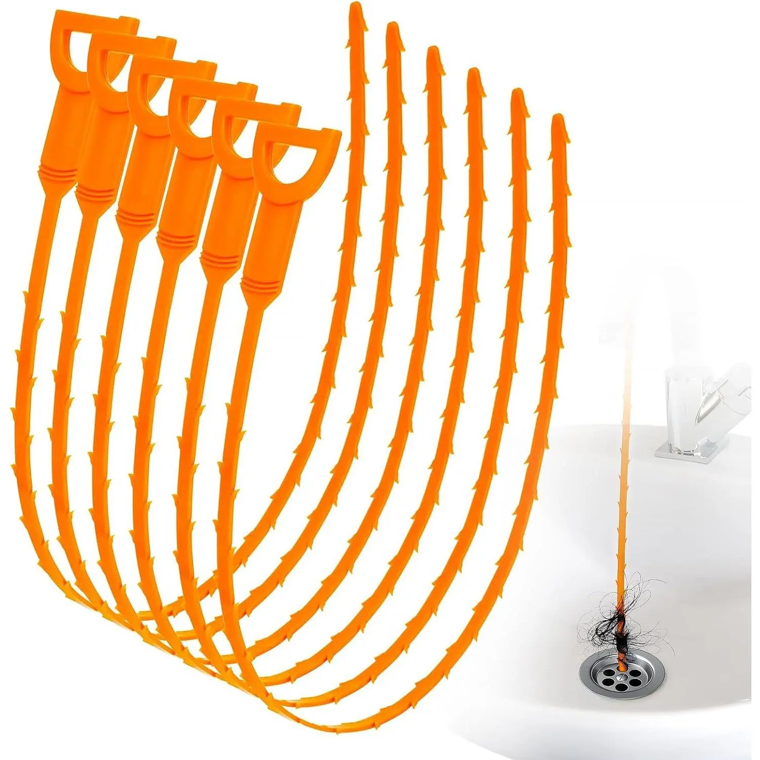 6 Pack 25 Inch Drain Snake Hair Clog Remover Tool, Flexible Sink Drain Cleaner for Shower, Bathtub, Bathroom Sink and Kitchen Sink,  Drain Cleaning Tool for Hair Blockage Removal
