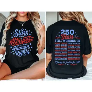 Stars and Stripes And Human Rights Graphic Tee, 250 Years America Still Working On Social Justice
