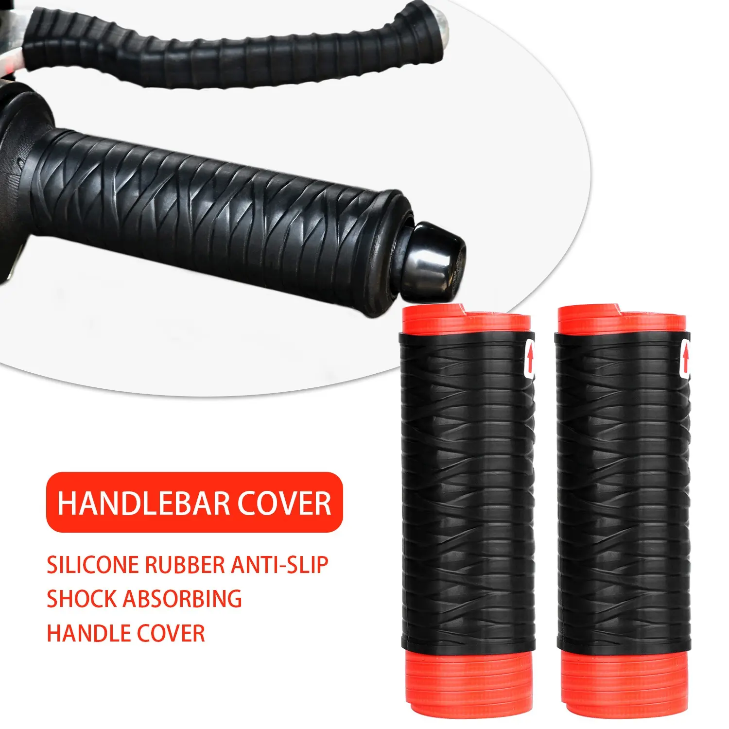 2-Pack Universal Silicone Motorcycle Handle Grips, Anti-Slip Shock Absorbing Self-Constricting Handle Covers, Protective Sleeve, Handlebar Grip