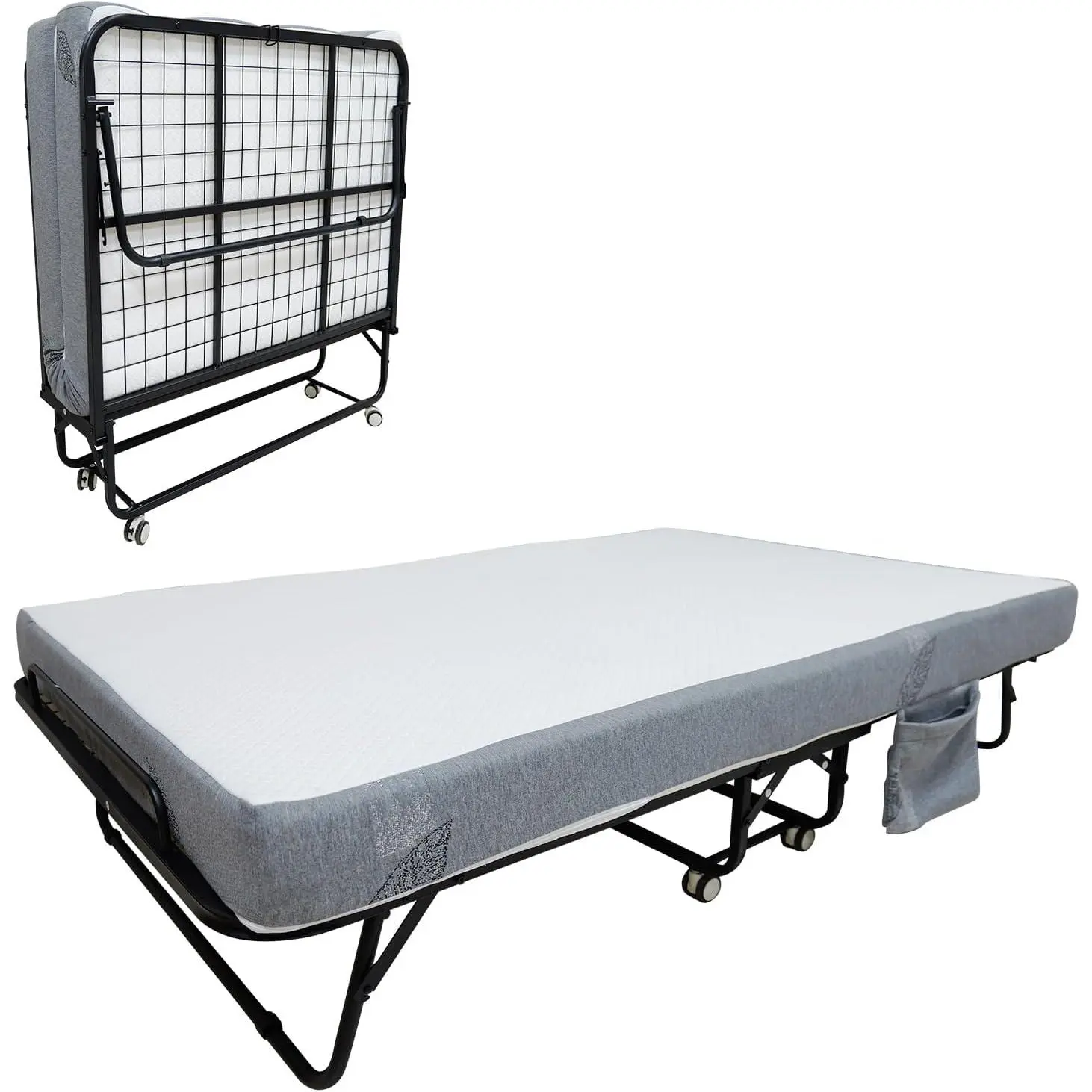 Folding Bed with Mattress – Portable Rollaway Bed with 4" Memory Foam Mattress for Adults, Metal Frame, Space Saving for Office & Apartment