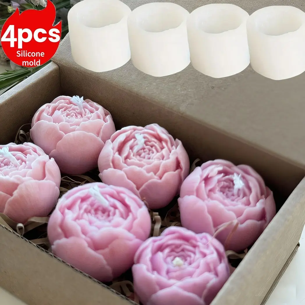 4pcs Silicone Mold for 3D Flower Candles, Rose Petal Shape, Ideal for Soap, Gypsum, Resin, Home & Wedding Decor, Durable Floral Design
