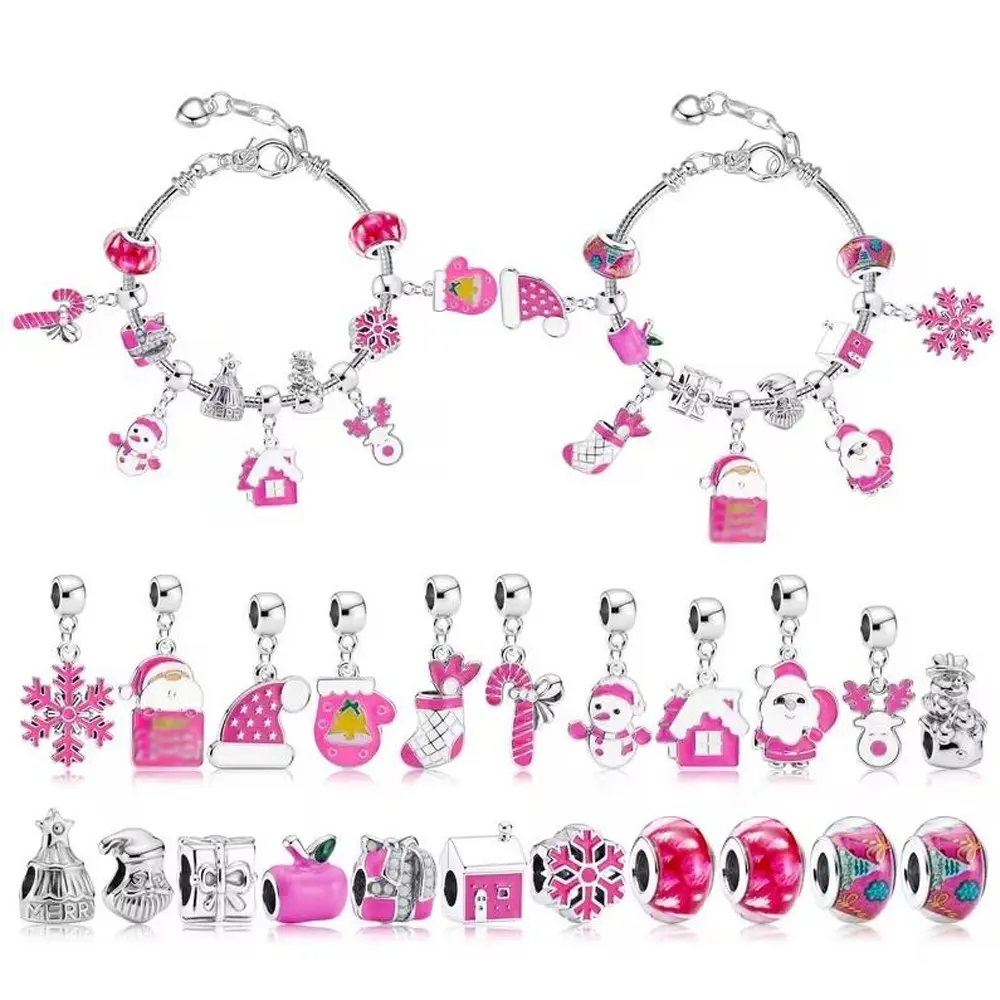 2026 Christmas Decor Pendant Bracelet Countdown Calendar, 22 Pendants and 2 Bracelets Blind Box Surprise, 24-Day Countdown Gift Set