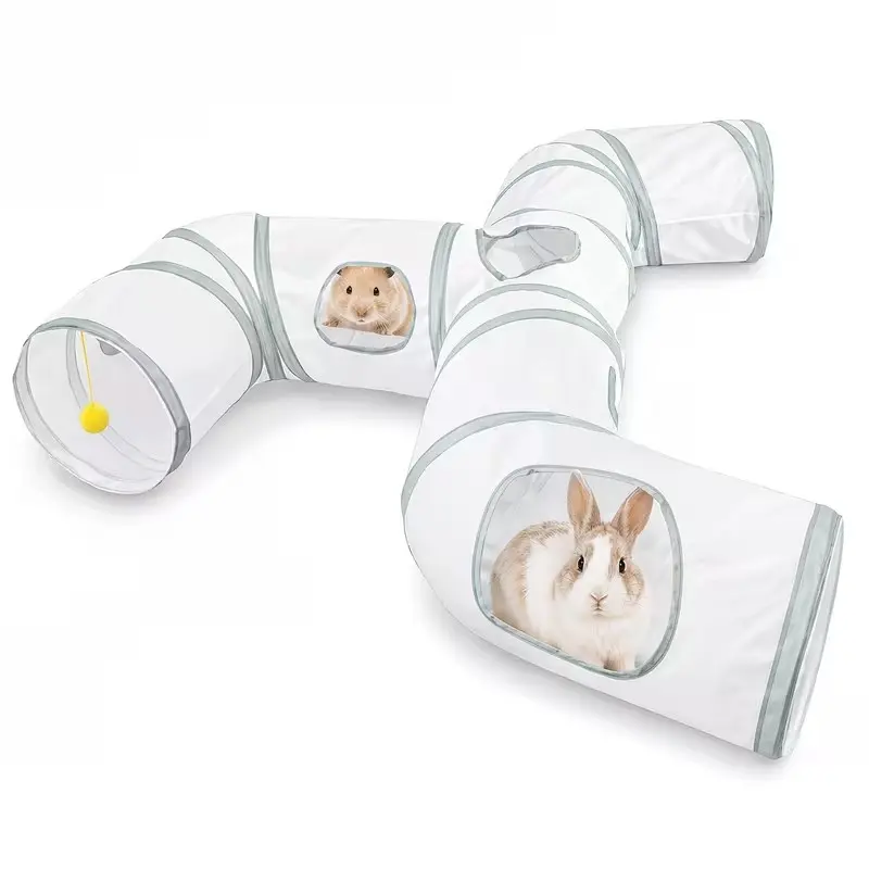 Foldable Pet Tunnel Toy with Peek Hole and Hanging Ball, Interactive Hideout for Rabbits, Hamsters, Ferrets, Small Animals