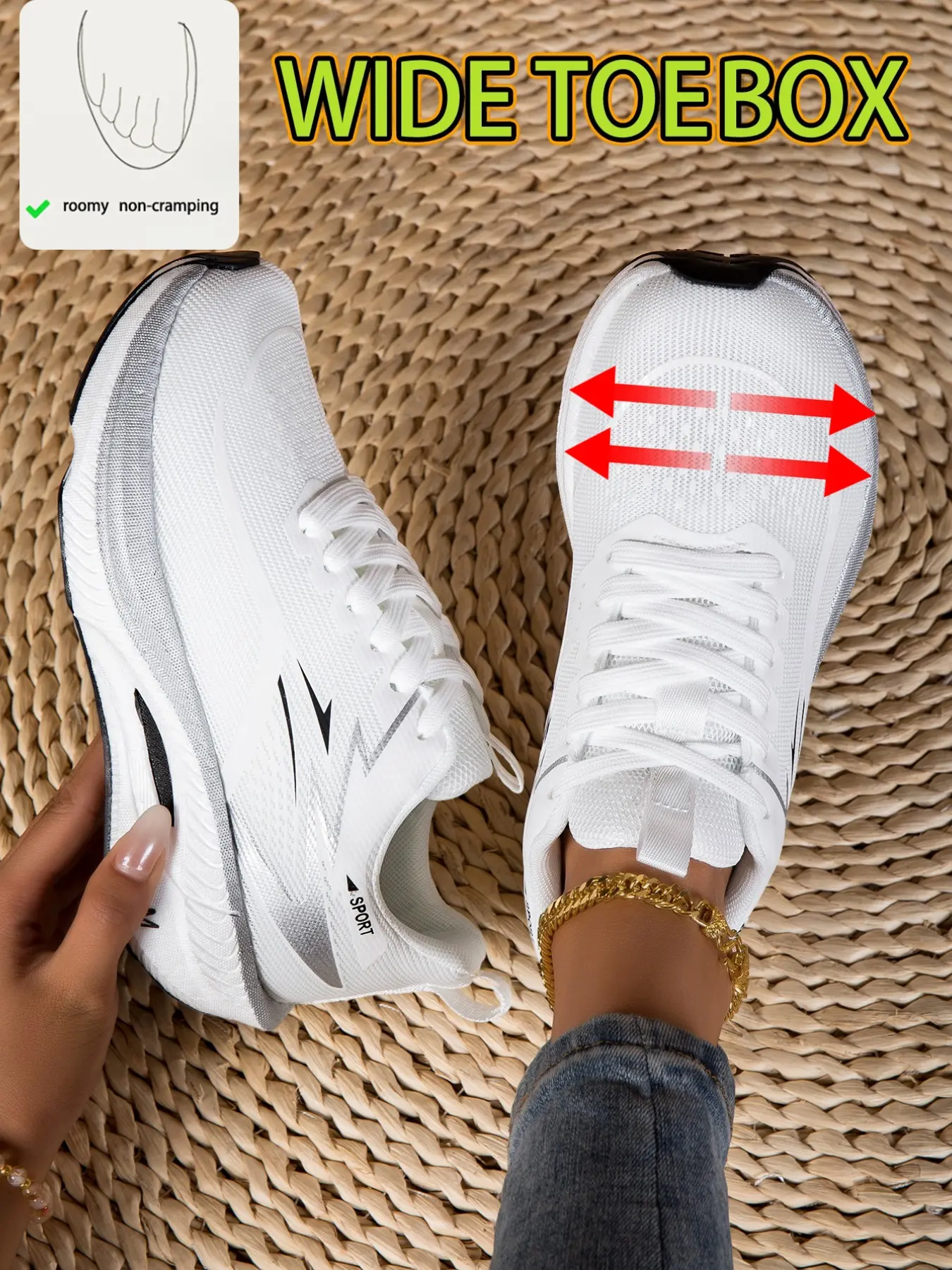 Women's Wide Toe Sneakers, Breathable Mesh Outdoor Sports Shoes, Comfortable Soft Sole, Cross Training, Hiking, Running, Couples Style