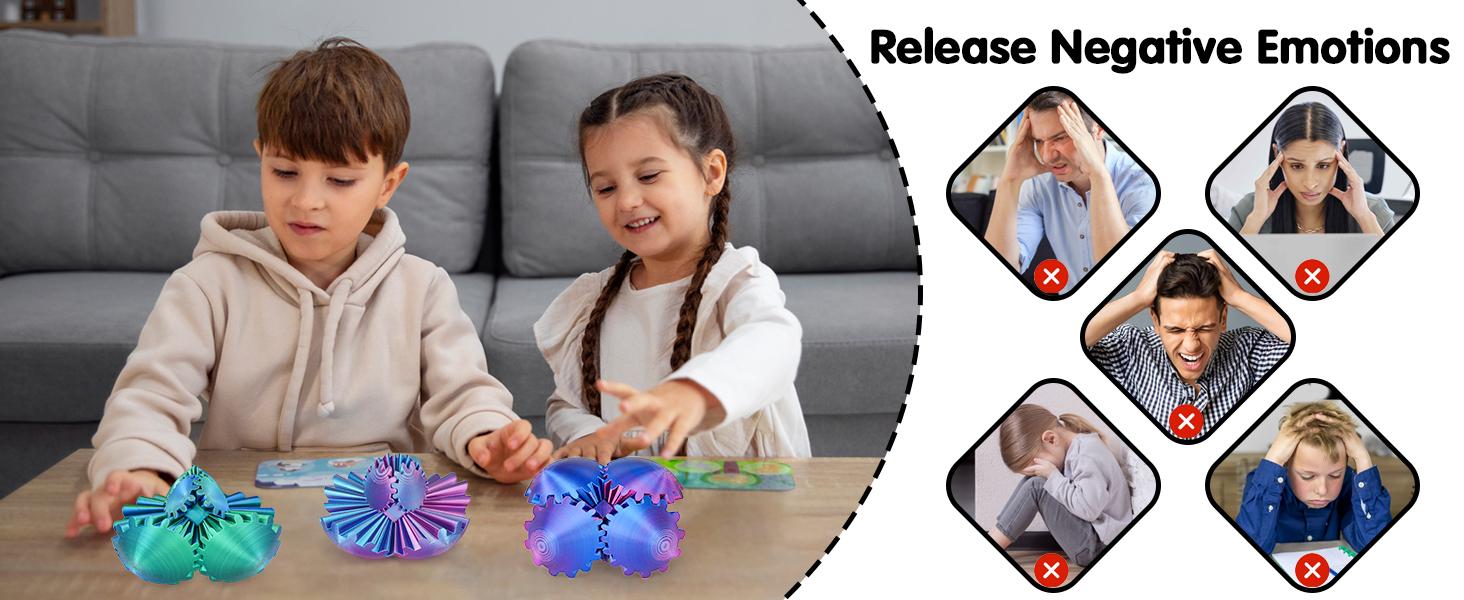 Gear Ball 3D Printed Cube Fidget Toy,Gear Sphere Fidget Toys,Sensory Toys for Stress and Anxiety Relief, Desk Toy Fidget Spinners,Stocking Stuffers for Adults & Kids Gift(Purple Blue, 3.1 Inch)