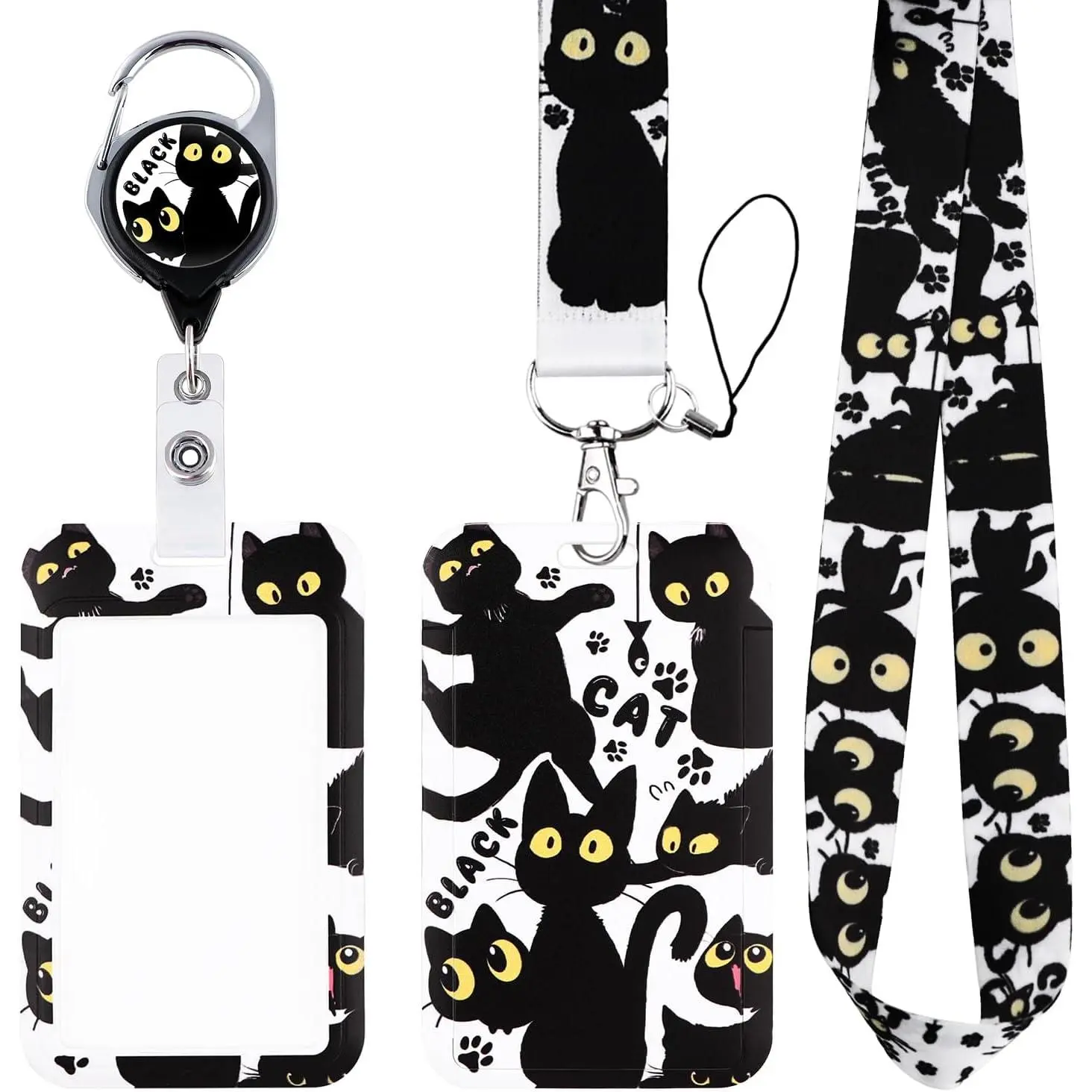 Polyester ID Badge Lanyard Set with Cute Floral Patterns - Heavy-Duty Retractable Reel Clip, Sliding Vertical Card Case for ID Cards, Ideal for Office Professionals
