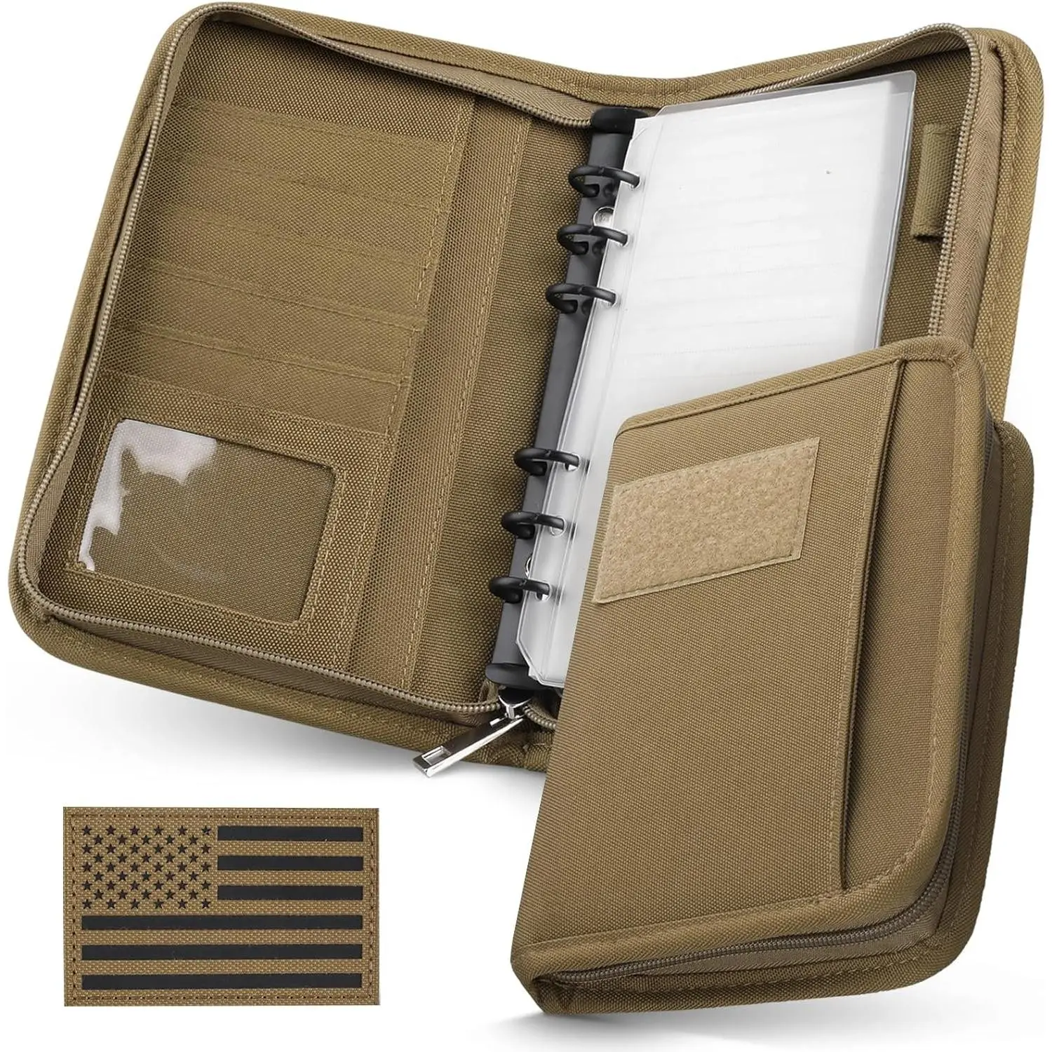 Tactical Notebook Padfolio Ring Binder - Refillable A6 6-Ring Binder, Zip Hardcover Notebook with 45 Sheets, Water-Resistant Journal Cover for Gift, Planners, Field, Work, College