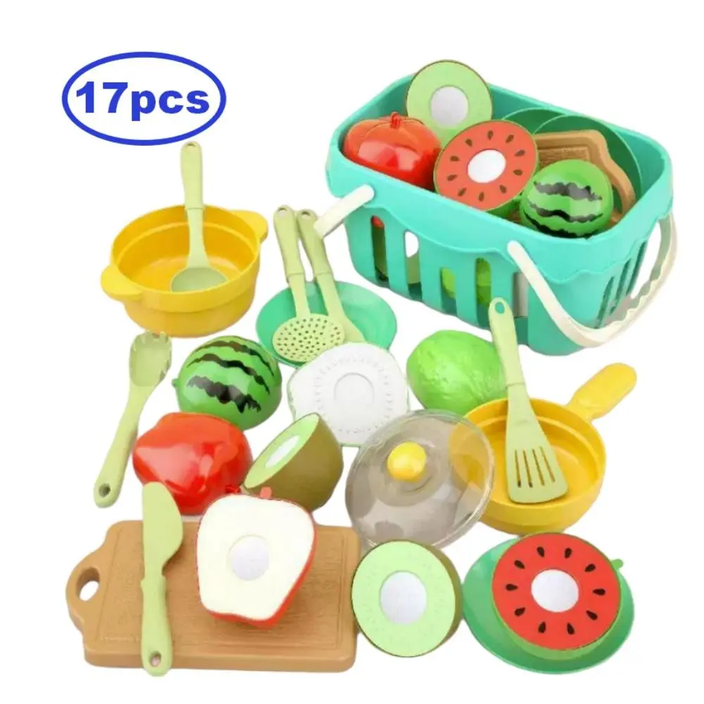17Pcs Kids Fruit Vegetable Cutting Play Set Pretend Kitchen Play Food With Storage Basket Role Play Educational Toy, Pretend Playset