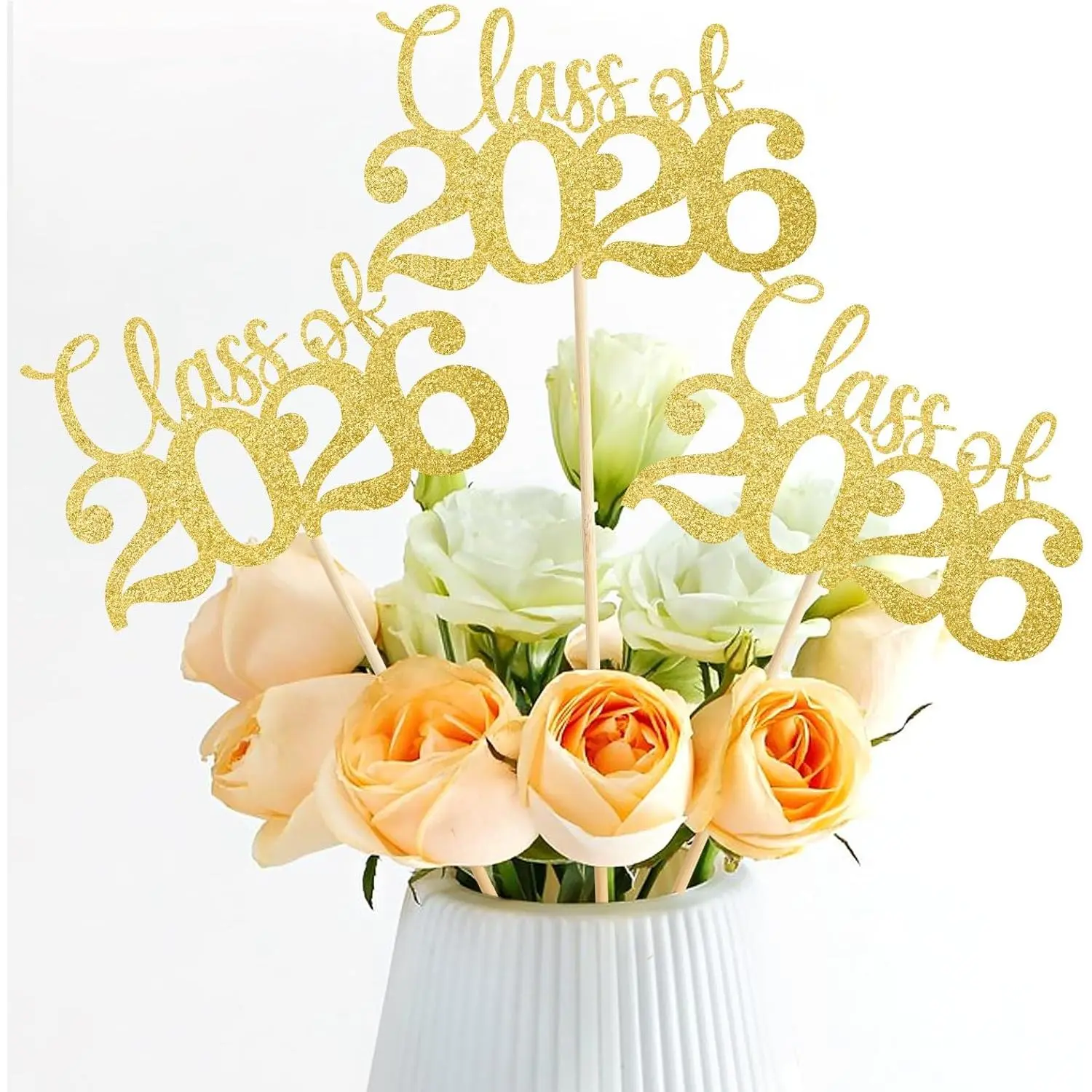 12PCS Decorative Gold Double-Sided Glitter Graduation Table Centerpieces Set Pack, Class of 2026 Party Table Topper Accessories for Home Supplies Decor, Tables