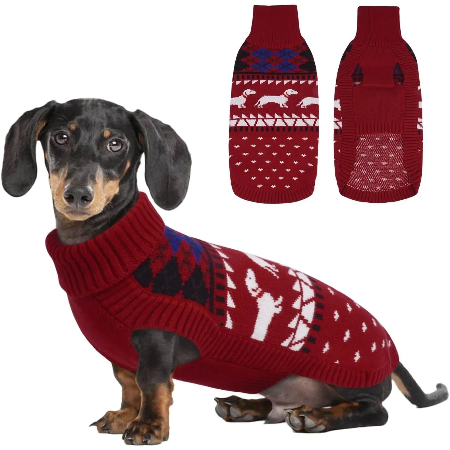 Dachshund Sweater, Turtleneck Dog Sweaters for Small Dogs, Warm Pullover Knitted Pet Coat, Cold Weather Dachshund Clothes, Fall/Winter Cozy Outfit (XS-XL)