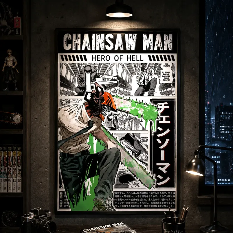 Denji Chainsaw Man Anime Art Print, High-Quality Canvas Print, Japanese Anime Wall Decor, Home Aesthetic Decor, Anime Room Decor, Manga Wall Art, Otaku Wall Decor