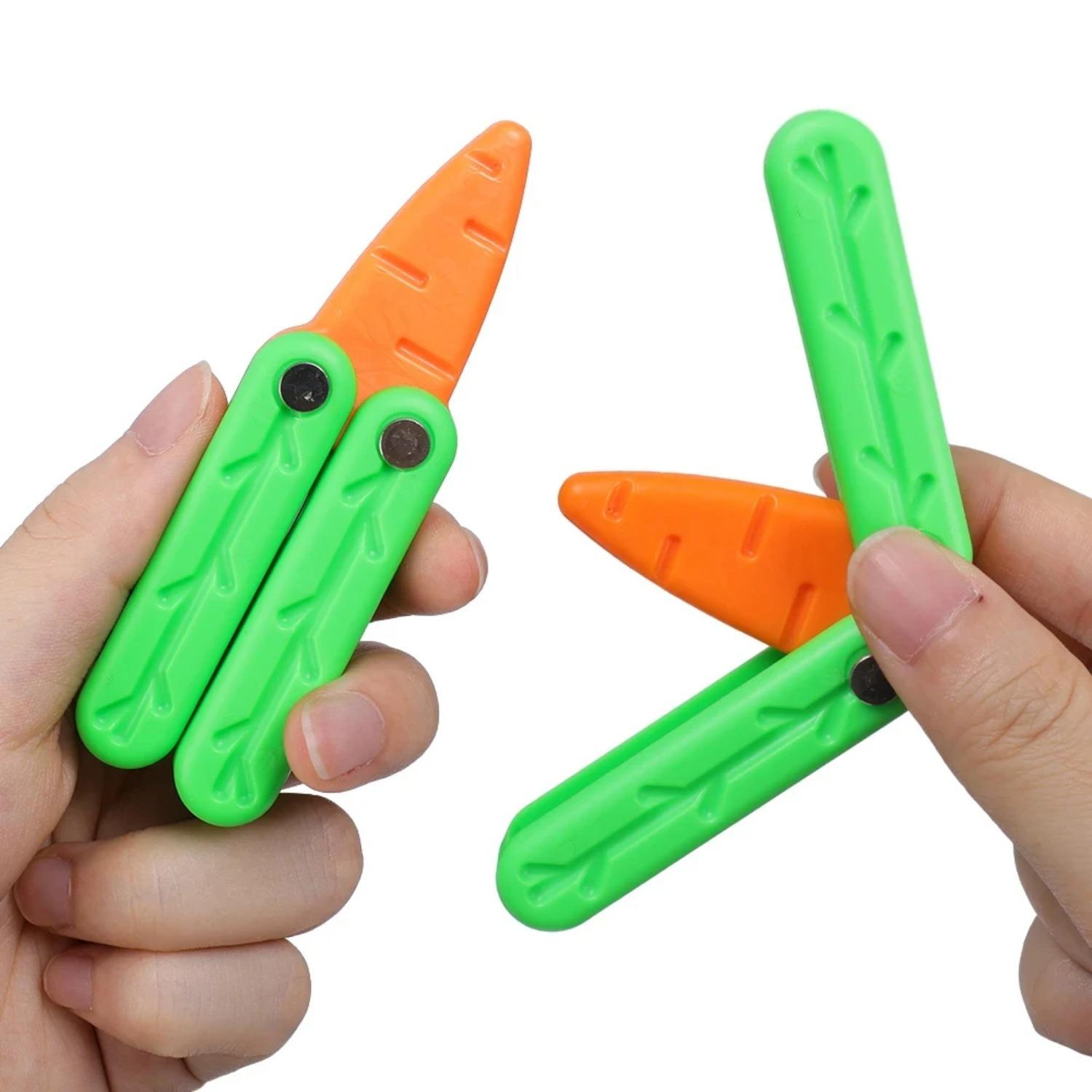 Simulation Carrot Butterfly Knife Gravity 3D Printed Plastic Folding Knife Toy Swinging Knife for Adult ADHD Autism Anxiety Gift