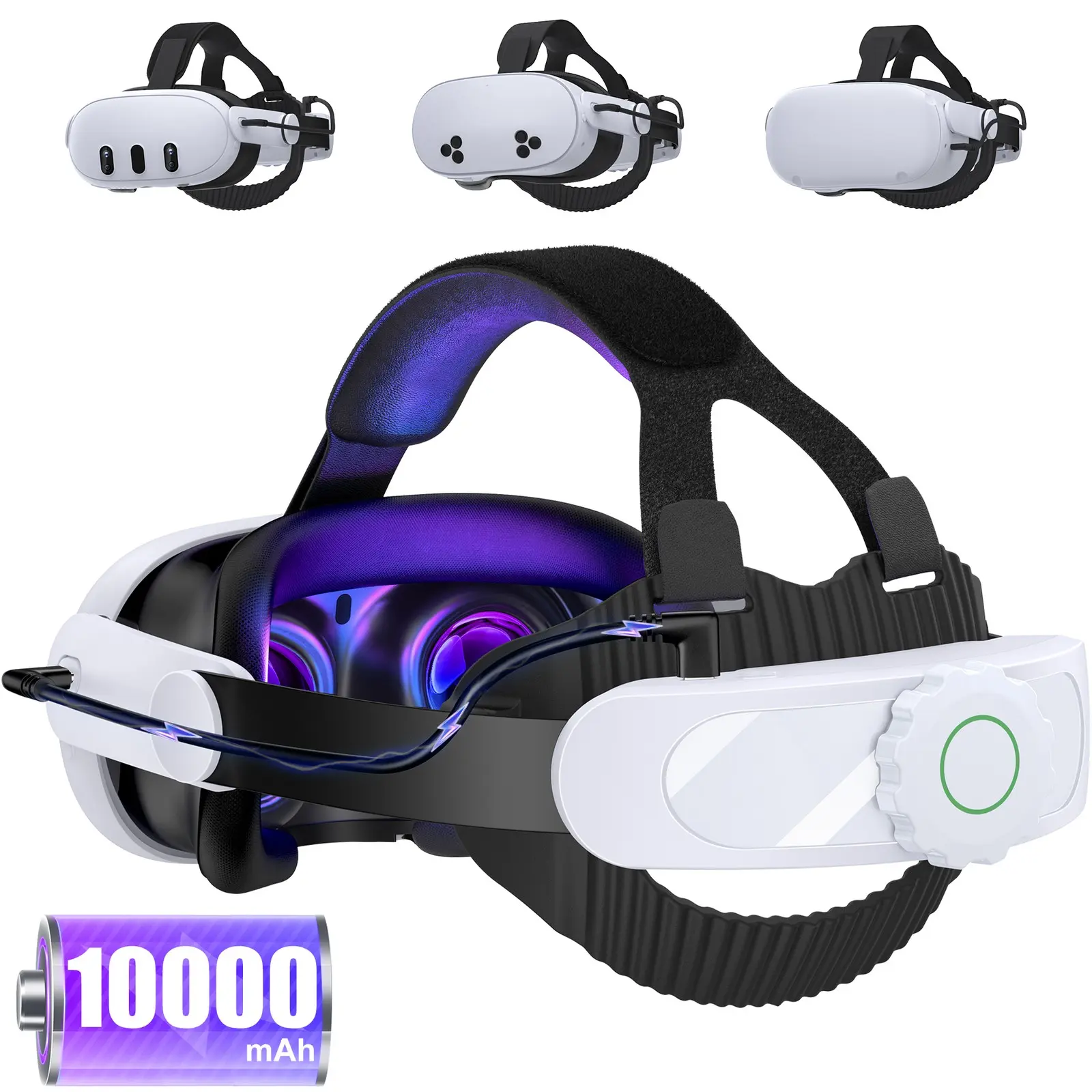 Head Strap with 10000mAh Battery for Meta Quest 3S/Quest 2/Quest 3, Adjustable Elite Strap Replacement, VR Helmet Accessories Extend Play Time Reduce Pressure
