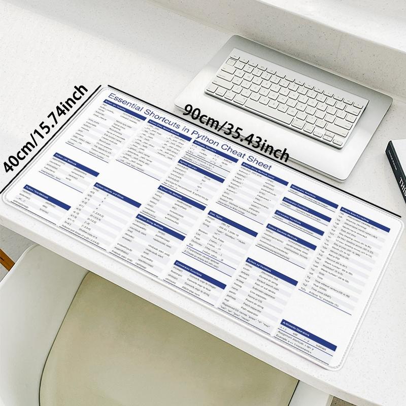Python Essential Shortcuts Cheat Sheet Mouse Pad, Non-slip Rubber Base Stitched Edge Mouse Pad, Office Desk Pad for Home Office Game