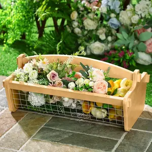 Large Hod Harvest Basket 19 x 11 x 6 Inch, Wooden Gathering Basket with Handle Wire Mesh for Christmas Gardener Gifts Picking Holding Fruits Vegetables