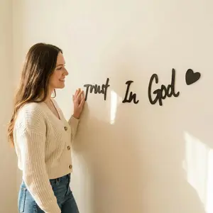 Wooden Trust in God Wall Art, Rustic Inspirational Wall Hanging for Home Prayer Room Farmhouse
