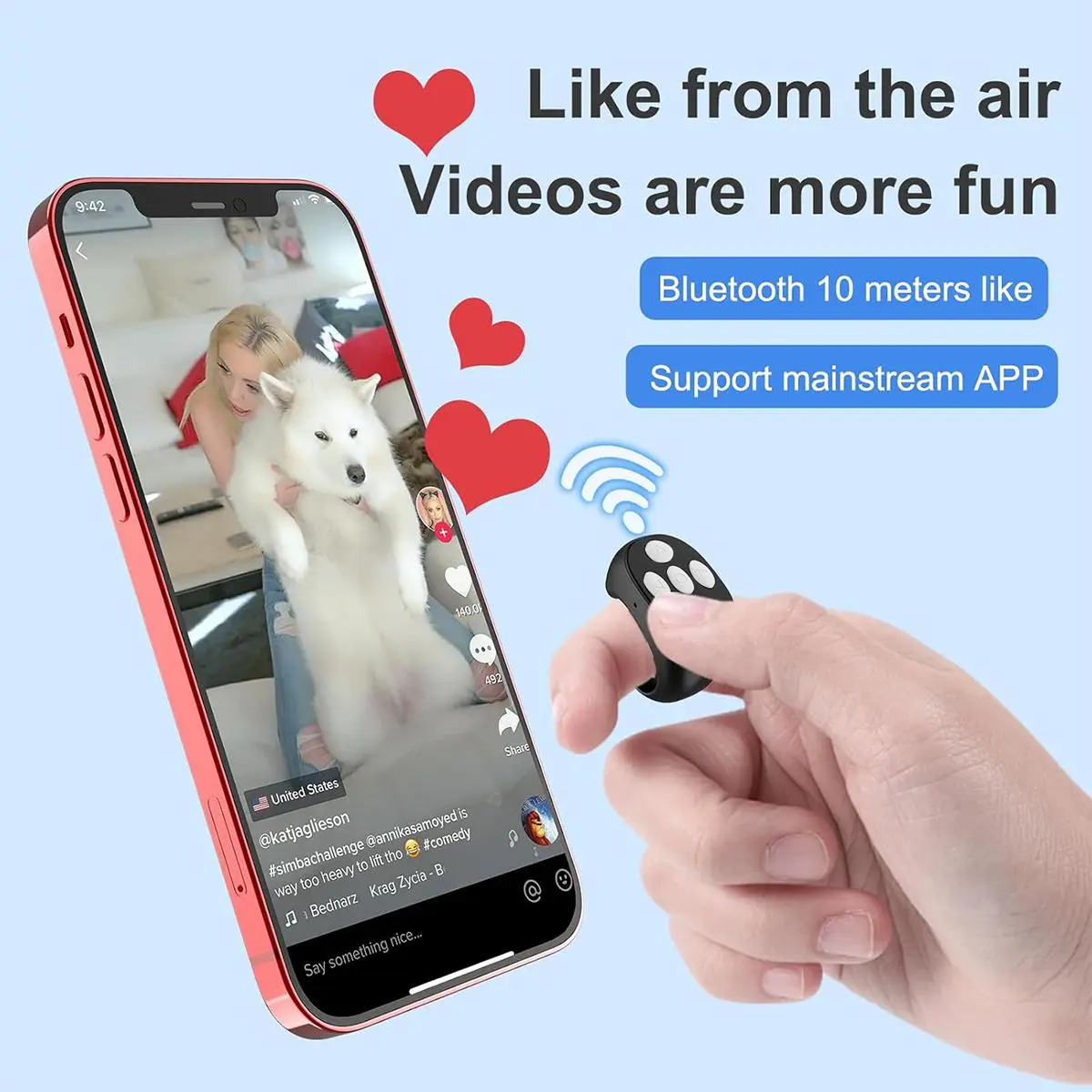 Wireless Bluetooth Fingertip Remote Ring Camera Accessory - Sweatproof, Drop-Resistant, Multi-Device Cellphone Button with Auto Sleep, 30000 Button Tests, Short Video/Music Control, Camera Shutter, Selfie Lock, Charging Support for Content Creators
