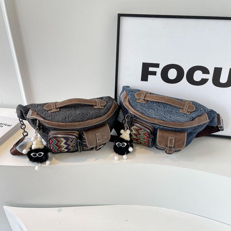 Denim Canvas Dumpling Bag – Cross-body & Waist Bag – Trendy Diagonal Bag for Cool Girls