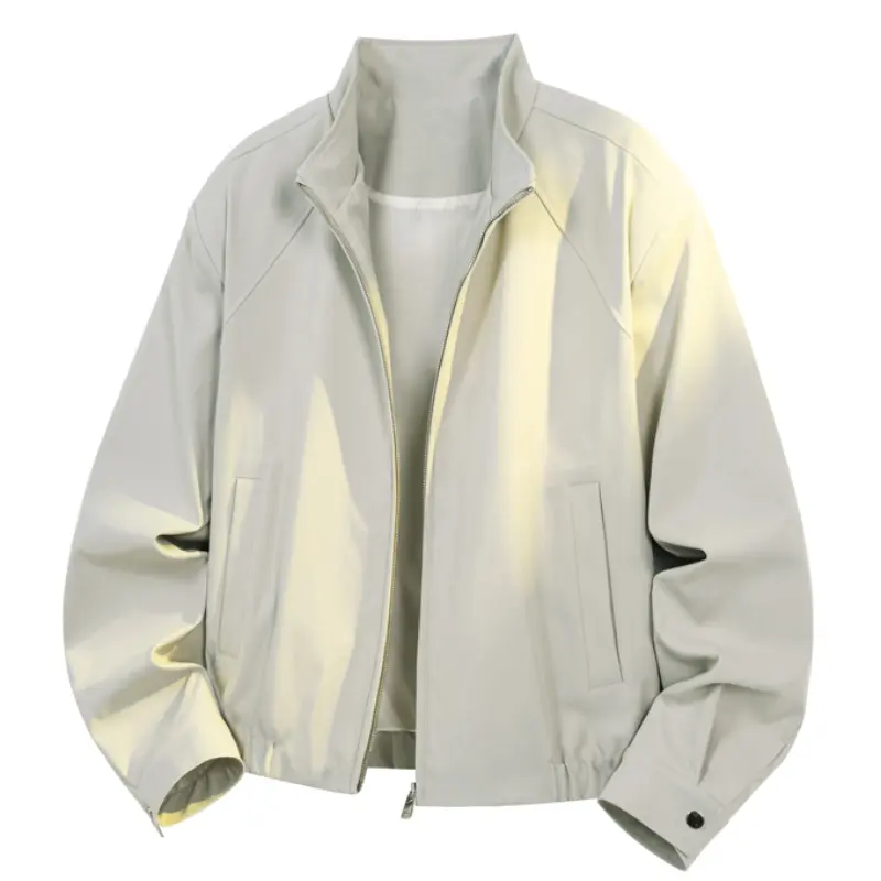 Men's Stylish Harrington Jacket, Stand Collar Zip-Up Outerwear with Long Sleeves, Wrinkle-Resistant Relaxed Fit for Office & Commute, Tops, Menswear, Coats, Minimalist, Foldable, Polyester, Medium Length, Outfits, None