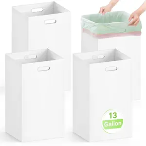 4 Pack Disposable Trash Cans for Parties, 13 Gallon Large Collapsible Garbage Cans with Handle, Thick Recycled Cardboard Recycling Bins for Party Events Camping (13.5" L x 10.0" W x 21.7" H), White