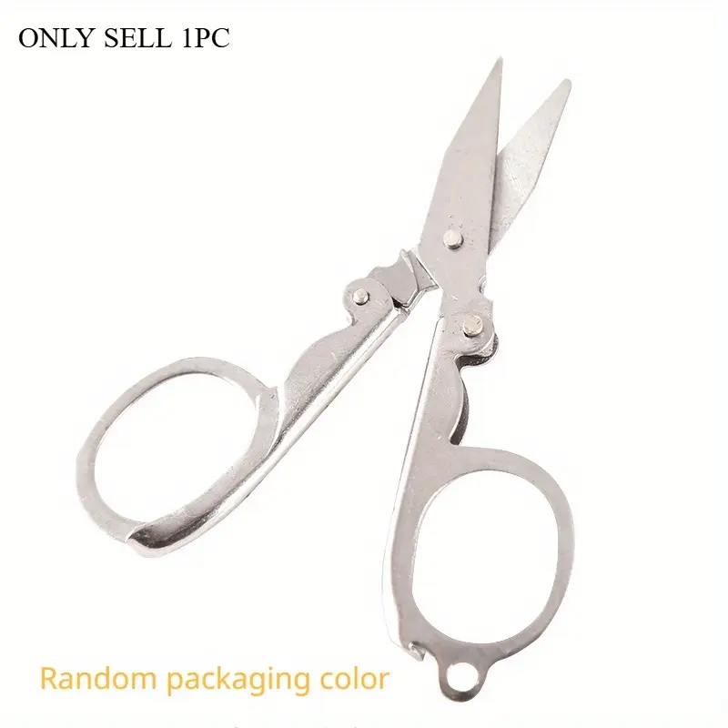 1pc Foldable Small Cutting Scissors,Portable Mini Travel Scissor,Big Size Stainless Steel Folding Scissor With Keychain Pointy Small Sewing Fold Up Scissors Craft Camping