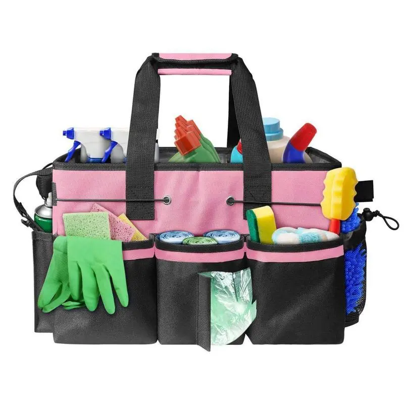 Multi-Pocket Cleaning Caddy Organizer Bag, Large Capacity Compartment Organizer Divided Cleaning Supplies Tote, Portable Household Cleaning Tool Storage Carrier with Handle